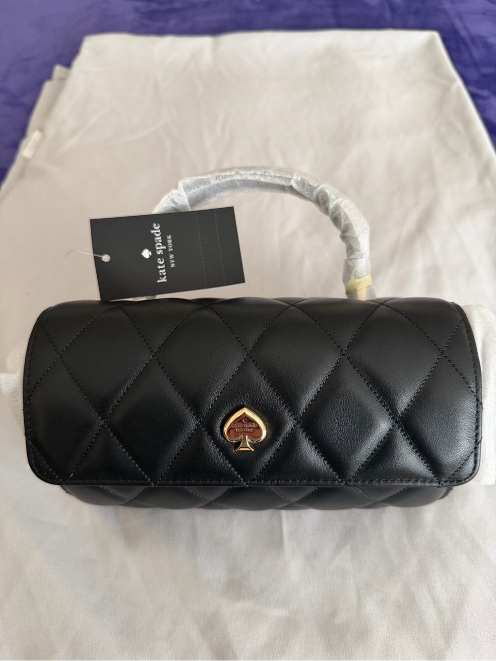 kate spade Heart Barrel Quilted Crossbody Black with Gold Hardware NWT - Picture 8 of 15